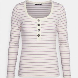 Lauren Ralph Lauren size small ivory / lilac scoop neck long sleeve Henley